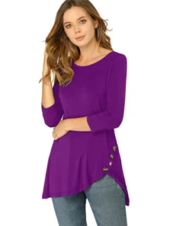 Allegra K Women's 3/4 Sleeve Round Neck Button Decor Casual Stretchy Tunic Tops 32 Allegra K Women's 3/4 Sleeve Round Neck Button Decor Casual Stretchy Tunic Tops -Allegra K GUEST 9954839f a5f1 46e7 b129 a1924fc268fb