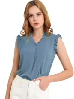 Allegra K Women's Ruffled Sleeveless Work Business Vintage Blouses -Allegra K GUEST 99986844 f484 4b2b 9ca7 adbb7c16b198