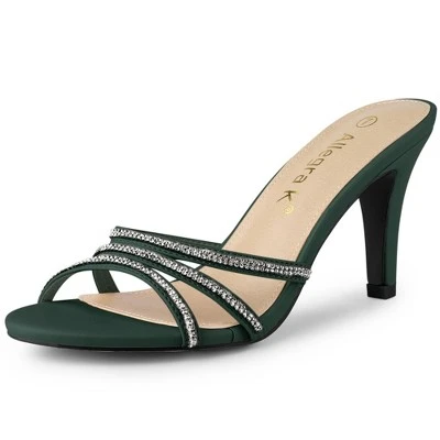 Allegra K Women's Rhinestone Strappy Heel Mules 13 Allegra K Women's Rhinestone Strappy Heel Mules - Image 13