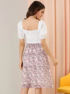 Allegra K Women's Floral Print Smocked Elastic Waist Knee Length Flowy Tiered Ruffle Skirt -Allegra K GUEST 99c6e2fa 2227 479d 80d1 8ba5011ab5d8