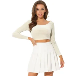 Allegra K Women's Velvet Scoop Neck Long Sleeve Solid Crop Top -Allegra K GUEST 9a777966 4639 434f ad7c fb0de819bc46