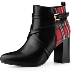 Allegra K Women's Plaid Pointed Toe Crisscross Strap Block Heels Ankle Boots -Allegra K GUEST 9b61bf0a 87b7 4c17 8808 9c5f6639524e