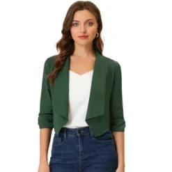 Allegra K Women's 3/4 Ruched Sleeve Shawl Lapel Lightweight Open Front Cardigans -Allegra K GUEST 9b6707c3 ce69 466e 963e 365be03e8f5f