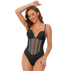 Allegra K Women's Mesh Panel Tummy Control Sculpting Leotard With Adjustable Straps -Allegra K GUEST 9b8b909b b7c8 4c23 a7b2 83ea9da45c6b