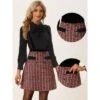 Allegra K Women's Vintage Plaid Suspender Button Decor High Waist Tweed Skirt