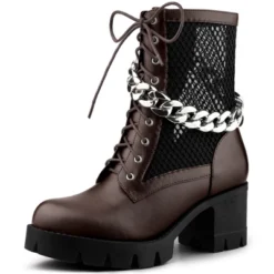 Allegra K Women's Platform Chain Chunky Heel Combat Boots -Allegra K GUEST 9bad21ba f87a 4ad0 8221 68ca91fedffa