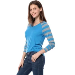 Allegra K Women's Striped V Neck Long Raglan Sleeve T-Shirts -Allegra K GUEST 9bd5c29a 8d0f 49b2 a1c9 f603dc0bab69