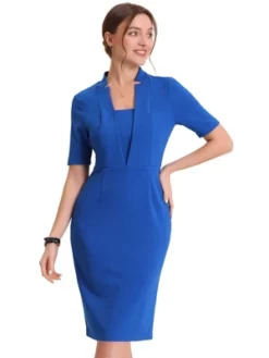 Allegra K Women's Sheath Dress V Neck Short Sleeve Work Office Body-con Midi Dresses -Allegra K GUEST 9be3a9de c5a6 4597 accd b17595089ee1