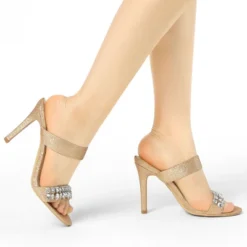 Allegra K Women's Glitter Rhinestone Stiletto Heels Sandals