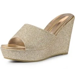 Allegra K Women's Glitter Platform Slip-on Wedge Heels Sandals -Allegra K GUEST 9c50f71e 006a 4ed4 8a9f 355338b1ed61