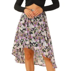 Allegra K Women's High Low Hem Elastic Waist Lurex Chiffon A-Line Midi Floral Skirt -Allegra K GUEST 9c7379fc d606 4ed4 bbe7 d3f5d76c9750
