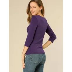 Allegra K Women's V Neck 3/4 Sleeves Solid Knitted Buttons Decor Ruched Blouse 23 Allegra K Women's V Neck 3/4 Sleeves Solid Knitted Buttons Decor Ruched Blouse -Allegra K GUEST 9d108dd8 35aa 49bd 9292 8315a90e9f3d