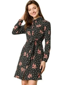 Allegra K Women's Lapel Button Down Belted Above Knee Vintage Polka Dots Floral Shirt Dress -Allegra K GUEST 9d5fe0f1 8639 416b 88f0 904e52222cfd