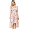 Allegra K Women's Spaghatti Straps Ruffled Sleeves Asymmetrical High Low Floral A-Line Midi Dress