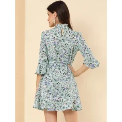 Allegra K Women's Floral 3/4 Bell Sleeve Smocked Belted Flare Ruffle Dress -Allegra K GUEST 9da2971f af44 443c 8efd 6881d9ce4746