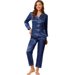 Allegra K Women's Satin Button Down Sleepshirt With Pants Halloween Pajama Set -Allegra K GUEST 9dd44790 62d1 47bf 977f 9fbb22437420