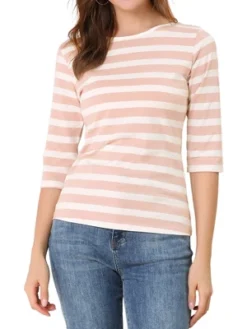 Allegra K Women's Elbow Sleeves Round Neck Slim Fit Casual Printed T-Shirt -Allegra K GUEST 9e53688a 2be2 43c4 a392 c589b44958fb