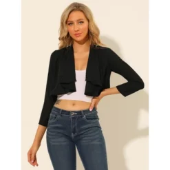 Allegra K Women's Elegant Open Front Drape 3/4 Sleeve Crop Bolero Shrug -Allegra K GUEST 9eab338e af95 40bd a726 3b18677ed7c9