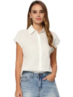 Allegra K Women's Everyday Casual Summer Linen Button Down Cap Sleeve Cotton Collar Shirts -Allegra K GUEST 9eb86310 8925 4a81 aa6e e7ada95d91c6