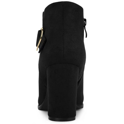 Allegra K Women's Buckle Side Zip Chunky Heels Ankle Boots 3 Allegra K Women's Buckle Side Zip Chunky Heels Ankle Boots - Image 3