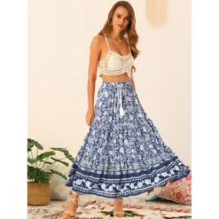 Allegra K Women's Summer Floral Boho Tassels Elastic Waist Casual Maxi Skirts -Allegra K GUEST 9fab01be a30a 4ae3 bd77 40e489cf8972