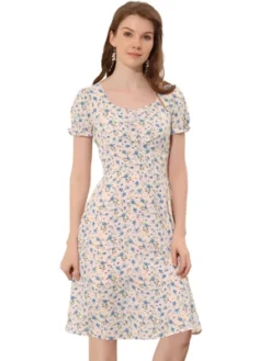 Allegra K Women's Floral Sweetheart Neck Smock Ruffle Print A-Line Dress -Allegra K GUEST a06864f7 2da8 4d60 bfe0 2d0827ba8d4c