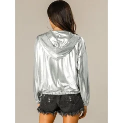 Allegra K Women's Holographic Shiny Long Sleeve Zipper Hooded Metallic Jacket -Allegra K GUEST a0c9c672 53af 4c12 9707 ee2e43ae0322
