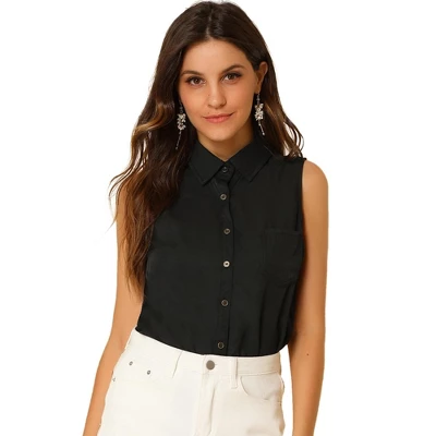 Allegra K Women's Single Breasted Casual Office Sleeveless Shirt 9 Allegra K Women's Single Breasted Casual Office Sleeveless Shirt - Image 9