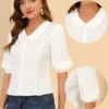 Allegra K Women's Sweet Short Bubble Sleeve Peter Pan Collar Peplum Blouses