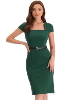Allegra K Women's Vintage Cap Sleeve Belted Square Neck Sheath Dress -Allegra K GUEST a21760fb f806 4e11 ae76 3839deae48d4