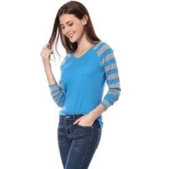 Allegra K Women's Striped V Neck Long Raglan Sleeve T-Shirts -Allegra K GUEST a219f0ee d55b 4e53 b6a6 8b90f76fd9c7