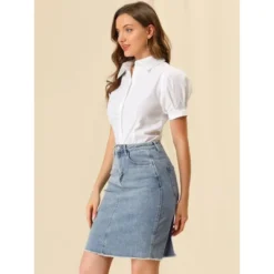 Allegra K Women's Basic Distressed High Waist Ripped Hem Washed Jeans Skirt -Allegra K GUEST a24fa939 b4e6 406a b04a 09838eb7231d