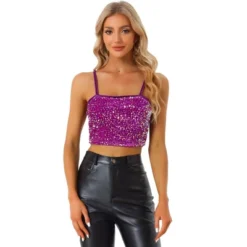 Allegra K Women's Velvet Spaghetti Strap Club Party Crop Sequined Cami Top -Allegra K GUEST a27ef0fa d974 4a21 90f4 535f7e8efae4