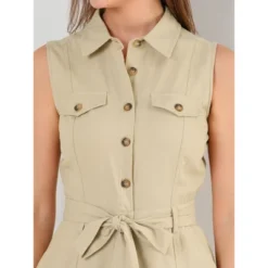 Allegra K Women's Button Down Collared Wide Leg Tie Sleeveless Jumpsuits -Allegra K GUEST a29f8dc7 5df2 4ec2 bc38 cda5950132f5