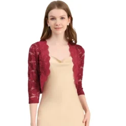 Allegra K Women's Elegant 3/4 Sleeve Sheer Floral Lace Shrug -Allegra K GUEST a38aa6be de26 46ff aedb e906f10b5ad6