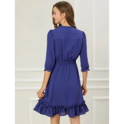 Allegra K Women's Ruffle Hem 3/4 Sleeve A-Line Smocked Short Chiffon Dress -Allegra K GUEST a3c68539 0897 40f3 bc1e 57166f926979