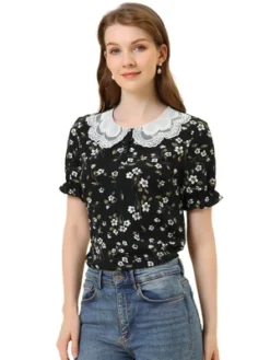 Allegra K Women's Peter Pan Collar Ruffled Bubble Short Sleeve Floral Blouses -Allegra K GUEST a3d3cf3a 4873 4865 8aaa 3374d83e6aa8