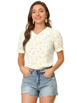 Allegra K Women's Floral Peter Pan Collar Lace Trim Ruffle Sleeve Blouses -Allegra K GUEST a3e76bb3 bcef 485e 872d 5477a10c37f9