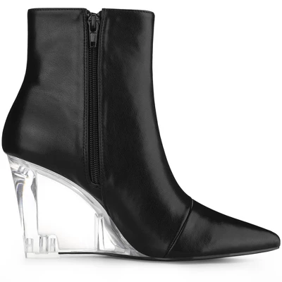 Allegra K Women's Pointed Toe Clear Wedge Heels Ankle Boots 5 Allegra K Women's Pointed Toe Clear Wedge Heels Ankle Boots - Image 5