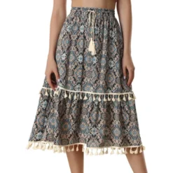 Allegra K Women's Vintage Printed Elastic Waist Tiered Tassel Fringe Midi Skirt 11 Allegra K Women's Vintage Printed Elastic Waist Tiered Tassel Fringe Midi Skirt -Allegra K GUEST a4747705 44e7 4121 8fca 856e97ae6632
