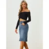 Allegra K Women's High Waist Split Hem Casual Denim Pencil Skirt