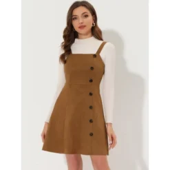 Allegra K Women's Faux Suede Button Decor A-Line Mini Overall Dress -Allegra K GUEST a515b0ae d3b8 4344 837a 3072c03c3ca5