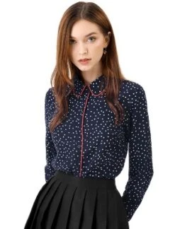 Allegra K Women's Printed Long Sleeve Piped Button Down Office Shirt -Allegra K GUEST a5a1a546 38a8 4077 8cc5 2575ca8ea085