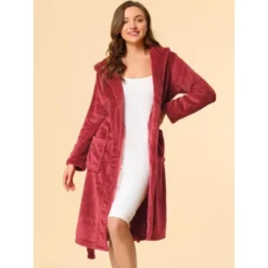 Allegra K Women's Hooded Pajamas Luxurious Flannel Fleece Nightgown Midi Warm Bathrobe