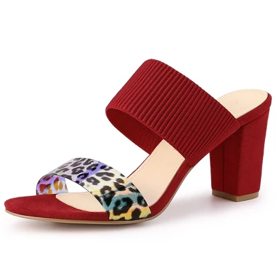 Allegra K Women's Leopard Printed Block Heeled Slide Sandals 7 Allegra K Women's Leopard Printed Block Heeled Slide Sandals - Image 7