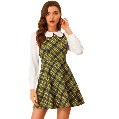 Allegra K Women's Plaid Peter Pan Collar Long Sleeve Mini A-Line Dress 9 Allegra K Women's Plaid Peter Pan Collar Long Sleeve Mini A-Line Dress - Image 9