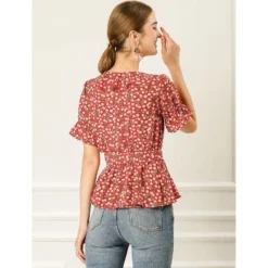 Allegra K Women's Peplum Waist Sweet Cherry Floral Crossover V Neck Ruffle Wrap Blouse -Allegra K GUEST a6227f3e c318 44d7 8606 652b1b05497f