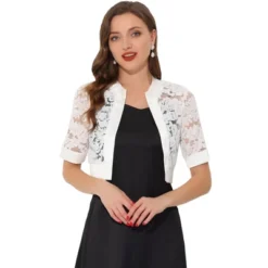 Allegra K Women's Lace Satin Panel Short Sleeve Bolero Cardigan -Allegra K GUEST a6732651 f1bc 4e08 a6c4 ed732697cdd1