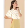 Allegra K Women's Polka Dots Stand Collar Pleat Keyhole Back Short Flare Sleeve Tops
