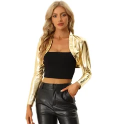 Allegra K Women's Cropped Holographic Party Shimmering Shiny Lightweight Metallic Shrugs -Allegra K GUEST a727b3f6 d29e 4a8d 9881 3a4b77609362